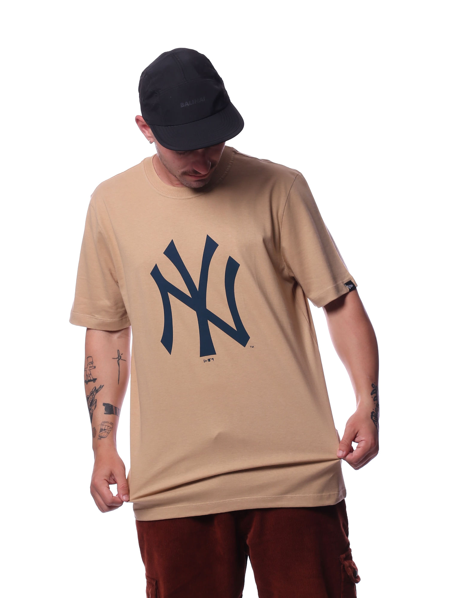 Camiseta-new-era-big-logo-mlb-new-york-yankees-Caqui-P